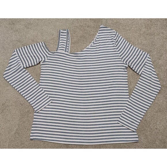 Cabi #4568 Dare Tee Style Gray & Off white Stripe Rib Knit Top Size Medium - Picture 5 of 7